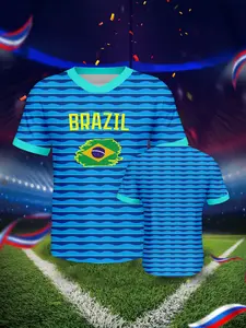 Brazil football uniform,Men's World Cup Soccer Jersey Breathable Short Sleeve Football Shirt Casual Athletic Fan Edition Sportswear Top