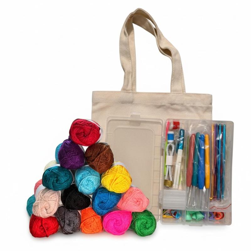 73-Piece Crochet Kit with Hooks, Knitting Needles, Yarn Balls & Tote Bag – Complete Beginner & Professional Set