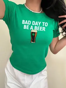 Bad Day To Be A Beer St Patrick's Day Baby Tee Beer Shirt St Paddys Day Top Kiss Me Im Irish Y2k Style Saint Patty Parade Sorority Tee