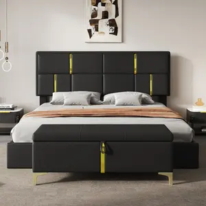 Elegant Upholstered Storage Ottoman,Storage Bench with Metal Legs for Bedroom,Living Room,Fully Assembled Except Legs,Beige
