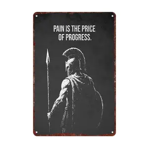 8x12 Inch Spartan 'Pain Is The Price Of Progress' Motivational Metal Tin Sign - Retro Warrior Wall Decor for Home Gyms, Fitness Studios, Offices, Locker Rooms - Vintage Aluminum Poster for Stoicism Fans & Fitness Enthusiasts - Tough Gift for Athletes, Ent