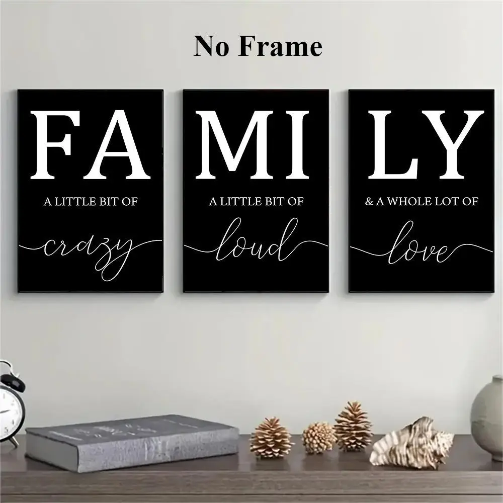 Family Letter Pattern Canvas Wall Art without Frame, 3pcs/set Frameless Wall Art Painting, Wall Decor for Home Living Room Bedroom Office
