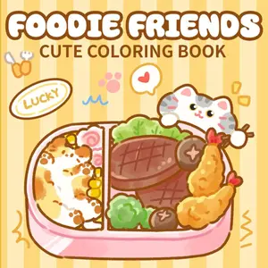Foodie Friends: Cute Coloring Book for Adults and Teens Featuring Cute Kitty Food and Snacks in Fun, Bold and Easy, Kawaii Creative Designs for ... and Kids Ages 4-8,(Cute Cat Coloring Books) Paperback