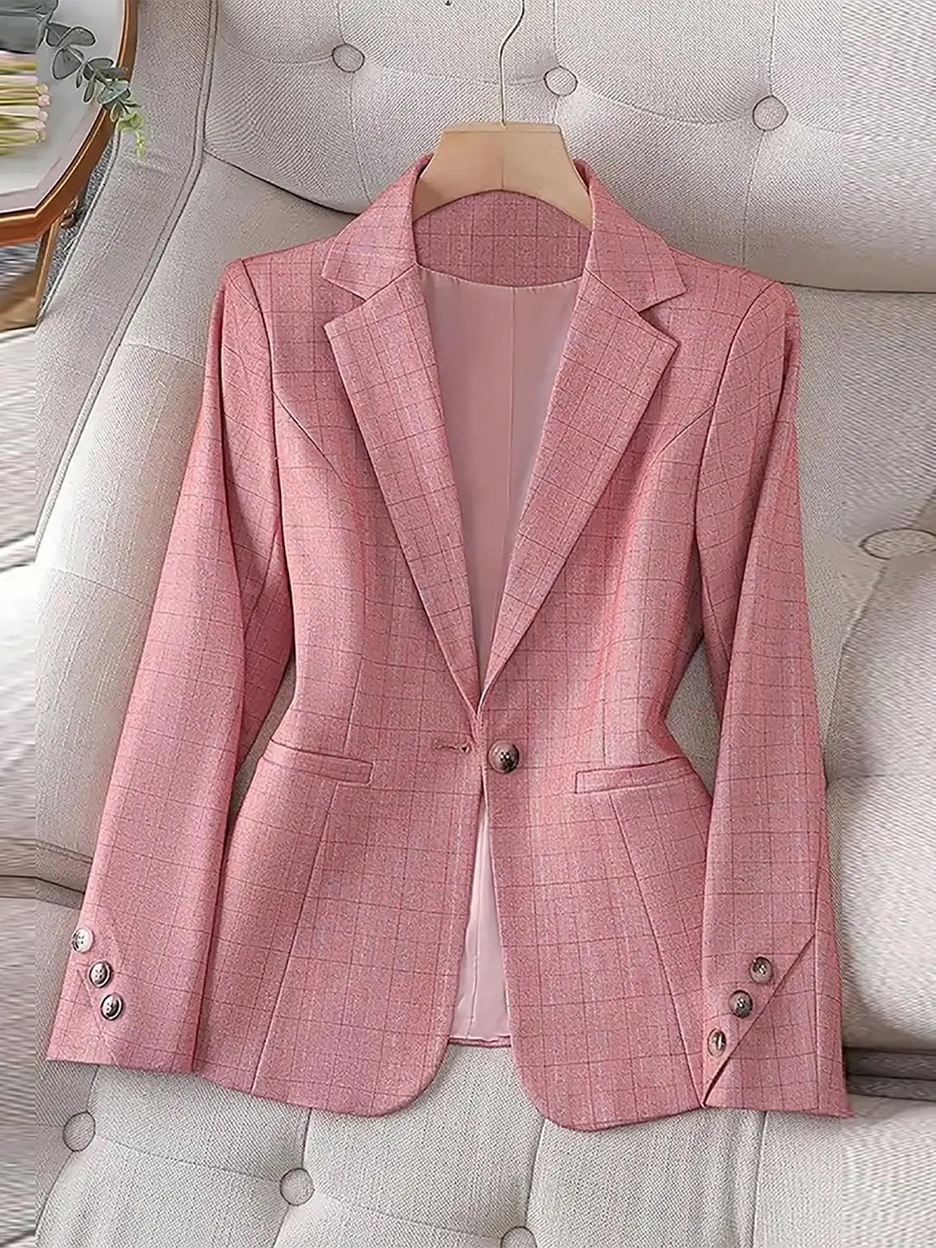 Women's Solid Color Lapel Neck Button Blazer, Elegant Fitted Long Sleeve Blazer for Work Office Business Formal Workwear, Winter Clothes Women, Ladies Instant Classic Blazer for All Seasons, Office Blazer Jacket, Business Wear