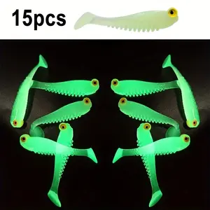 15pcs Glow in Dark Soft Silicone Fishing Lures Realistic Swimming Bait for Saltwater Freshwater Fishing Lure Tackle Kit Sea Fishing Worm Baits for Bass Trout Fishing Accessories