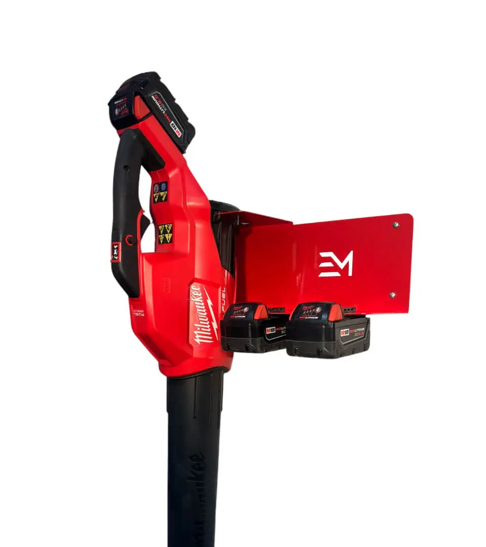 Leaf Blower & Battery Mount  Compatible with Milwaukee 18v Battery - Red Powder Coat Finish Compatible with Models 2724 & 3017 Includes Mounting Hardware