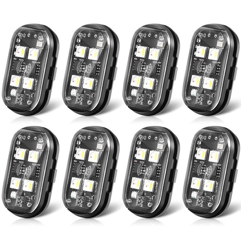 8 PCS RGB strobe lights, wireless flashing safety warning lights, multi-functional decorative lights, suitable for bicycles, cars, toys, etc. (includes 4 LED beads).