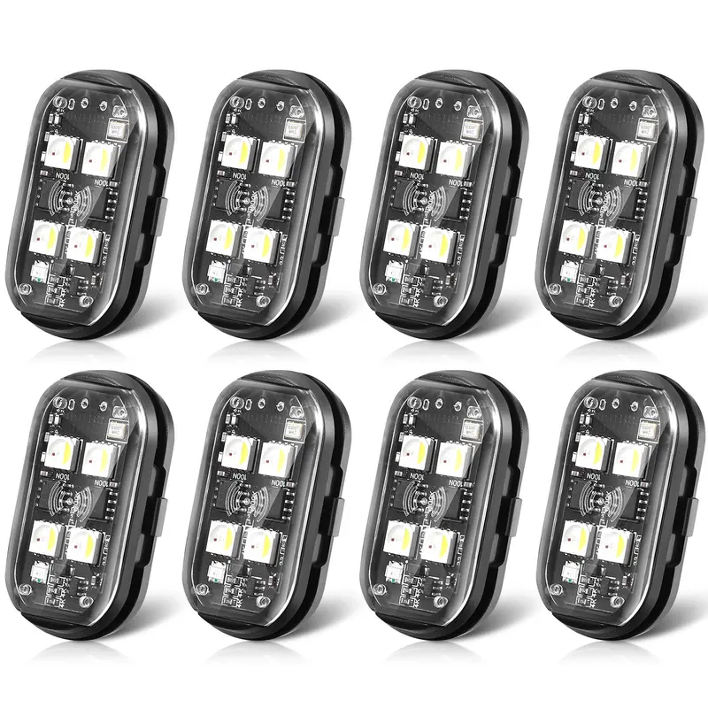 8 PCS RGB strobe lights, wireless flashing safety warning lights, multi-functional decorative lights, suitable for bicycles, cars, toys, etc. (includes 4 LED beads).