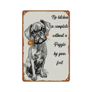 No Kitchen Is Complete Without A Puggle Metal Sign, 8x12 Inch Funny Dog Quote Wall Decor for Kitchen & Pet Lovers