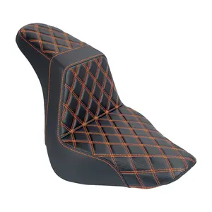 Two Up Driver Passenger Seat Orange Diamond Stitching PU Leather Cushion Fit For Harley Softail Fat Boy FLFB FLFBS 2018-2025 Breakout FXBR FXBRS 2023-2025