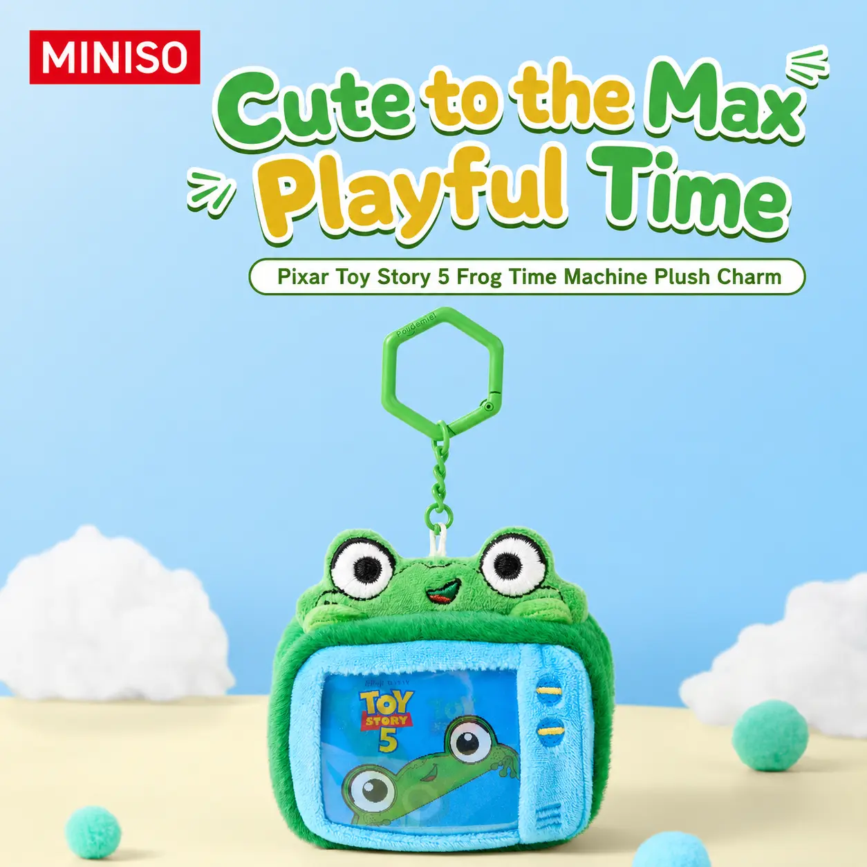 MINISO Pixar Toy Story 5 Lilypad Frog Tablet Plush Charm, Soft Cute Time Machine Keychain for Bag, Backpack, or Keys, Kawaii Collectible Gift for Kids Fans Birthday