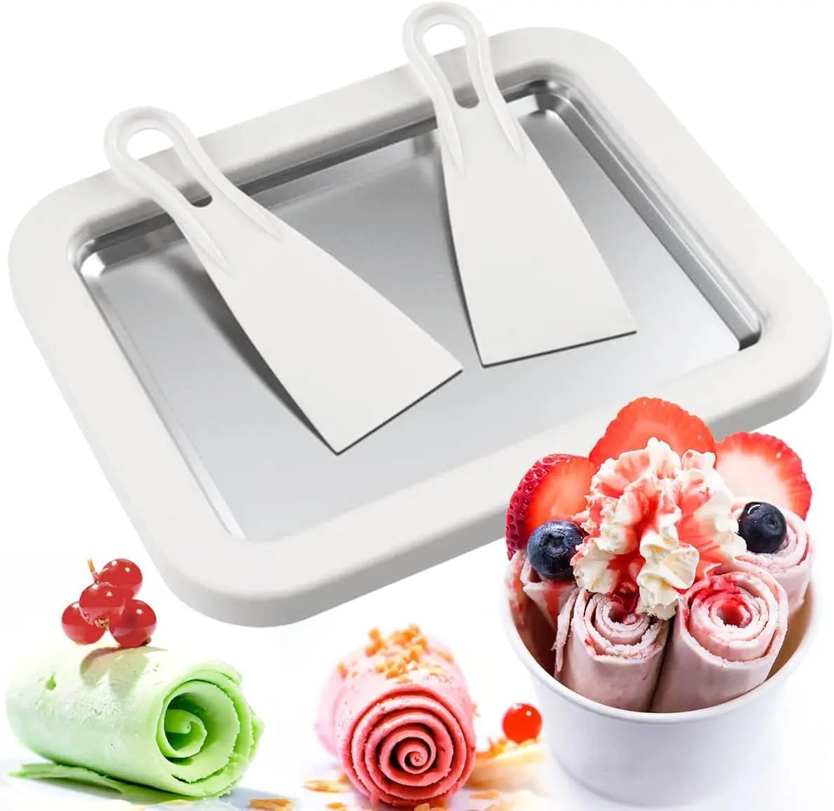 YEEWHALE 2-in-1 Portable Rolled Ice Cream Maker for Home Kitchen - Gadget Kit with 2 Scrapers, Cold Plate, Mini Ice Cream Tray, Board - Makes Frozen Yogurt, Gelato for Families,campingessentials,campinggear