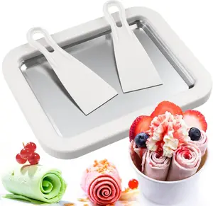 Portable Rolled Ice Cream Maker for Home Use, 2-in-1 Ice Cream Roll Maker Machine with 2 Scrapers & Cold Plate, Mini Ice Cream Tray & Board Kit for couple and Family, Makes Frozen Yogurt Gelato