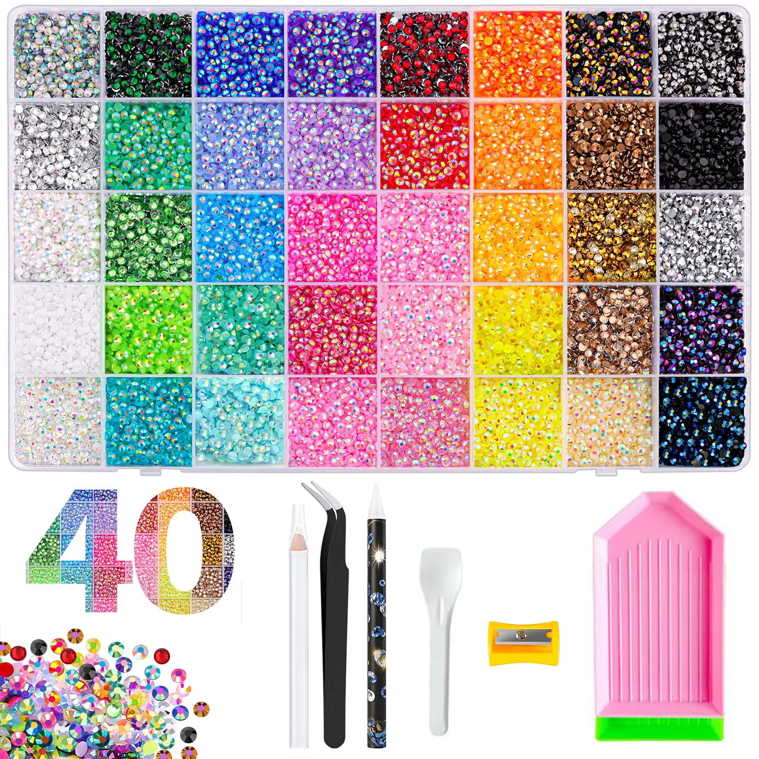 40Colors 3mm Jelly Flatback RhinestonesBedazzling Kit with Nail Art, Shoes & DlY Diamond Art, DIY Craft Set for Nail Art & Shoes, Ultimate Creative Gift for Her,HomeEssentials,class of 2026,summerwins,Back to School Home Decor Essential