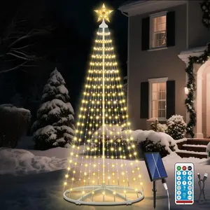 Outdoor Solar Christmas Cone Tree Lights, 7.5ft 312LED Christmas Tree Light Show with  Topper, 8 Modes Timer Remote Lighted Artificial Trees for Xmas Yard Porch Patio Holiday Decor, WarmWhite