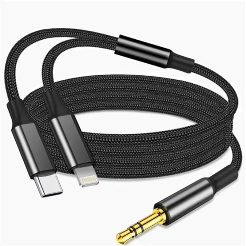 Aux Audio Cable for iPhone, 2 in 1 USB C to 3.5mm Aux Audio Lightning to 3.5mm Audio Cable Fit with iPhone 16 15 Plus/14/13/12/11/XR, Galaxy S24/S23/S22, Pixel 8/7/6/5, iPad to Car Stereo Speaker 4FT