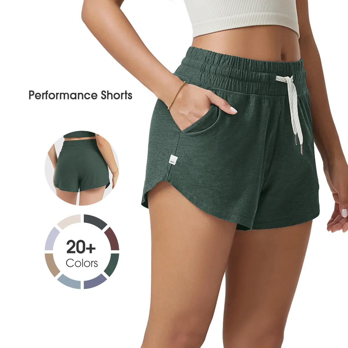 ODODOS Women's Performance Shorts, Relaxed Fit Jersey Fabric with Elastic Waistband & Pockets, 3" Inseam for Lounge & Workout, Bottom, Adjustable, Breathable, Active, Plain, Polyester Blend, Sun Protection, Sporty Chic