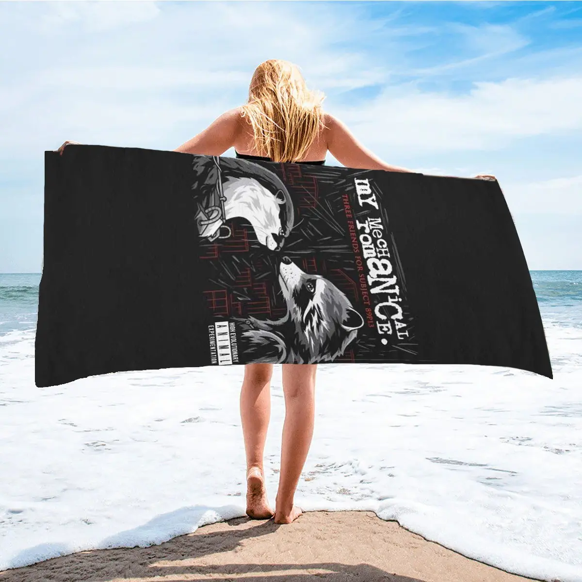 Comfortable Quick-Dry Beach Towel, Animal Theme Wolverine Bear Design, Digital Print, Ideal for Beach Pool Living Room Camping