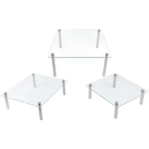 3 count Square Tempered Glass Cake Stands Set 8 10 13 Inch Cupcake Display Stand Plate for Dessert Table Serving Platter