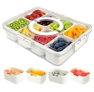 Snack container with lid and handle, 8-divider trayorganizer for portable snack platters, moderntransparent divider tray, perfect for kitchen use,parties, outings, and outdoor picnics (1 piece) BpaFree Plastic Airtight Food Storage