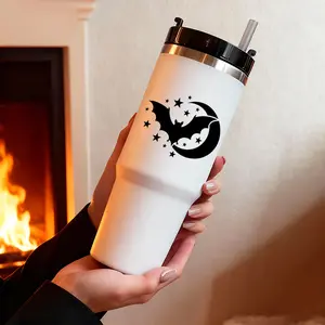 30oz Insulated Travel Cup Tumbler with Bat Pattern, Dual-Use Straw Cup for Cold and Hot Drinks, Ideal for Sports Outdoor Office Home Gifts