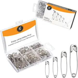 250 Pack Safety Pins by , 4 Assorted Sizes of Durable,  Small and Large Safety Pins Bulk, Rust-Resistant Nickel Plated Steel,  Edge Pins for Clothes, Sewing, Arts & Craft