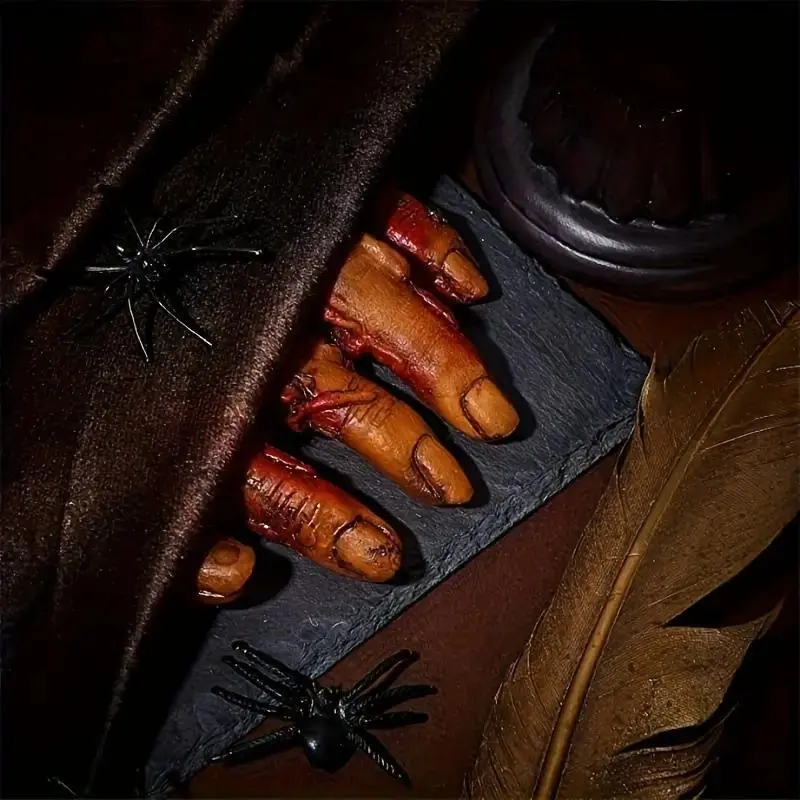 5 Piece Bloody Halloween Decoration Props, Realistic Fake Fingers for Scary Pranks, Prank Gag Gift, Perfect for Halloween Party and Role Play
