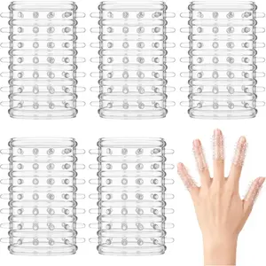5 Pcs Textured Silicone Finger Covers, Nail Biting Prevention Anti Skin Picking Finger Sleeves Nail Protectors for OCD & Dermatillomania Anxiety (Clear)