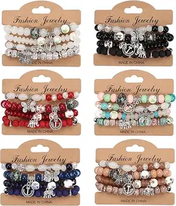 Unisex Bohemian Bracelet Set - 4 Stretch Bead Bracelets for Stacking, Beach Jewelry, Summer Layered Arm Candy