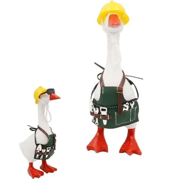 7-Inch Desktop Goose Outfits with Gardener Home Repair Mini Tools Set, Hat, Apron, Tool Belt, Cute Accessories for Office Decor, Cubicles, Desk Porch Display Figurine Home Supplies