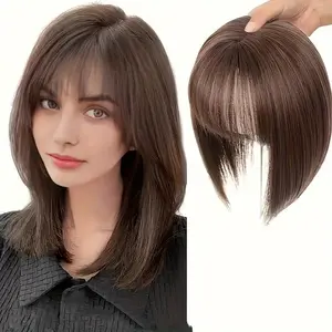 Women's Long Hair Wig Topper with Bangs, Cover Up Device, Lightweight Hairpiece for Thicker Look, Ladies Frontal Hair Extension, Silky Straight Wigs, Straight Synthetic Wigs