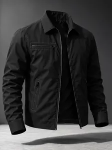 Men's Windproof Lapel Jacket, Long Sleeve Fitted Casual Outerwear, Multi-Zip Pockets, All-Season Sporty Style, Versatile Daily Wear