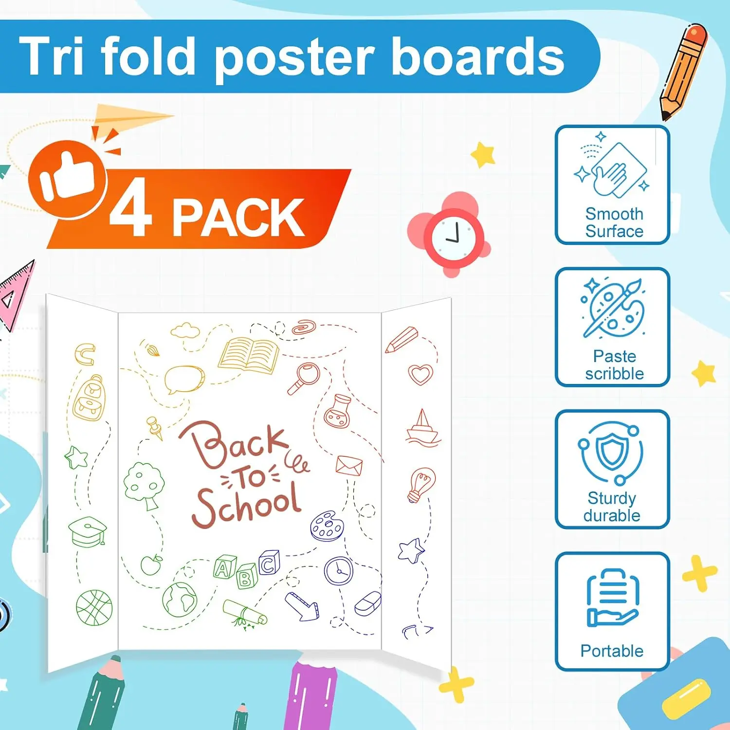 4 Pcs Small Trifold Poster Board, 21.4" x 14" Presentation Board, with Double Sided Tapes and Cardboard, White Corrugated Project Boards/Display Board for School Project/Science Fair Display Boards