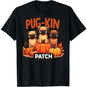 Pug-Kin Patch Funny Autumn Halloween Pug Pun Cute Puppies T-Shirt