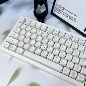 124-Key MOA Height PBT Plastic Cute Milky White Cat Theme Keycaps, Sublimation Round Ball Caps for ANSI Mechanical Keyboards (GK61/60/63/64/67/68/RK836 Type)