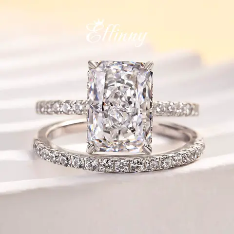 Effinny Classic 3.5 Carats Radiant Cut Tarnish-Resistant 14K Gold Plated Wedding Ring Set,2 Piece Sets Trendy Everyday Jewelry