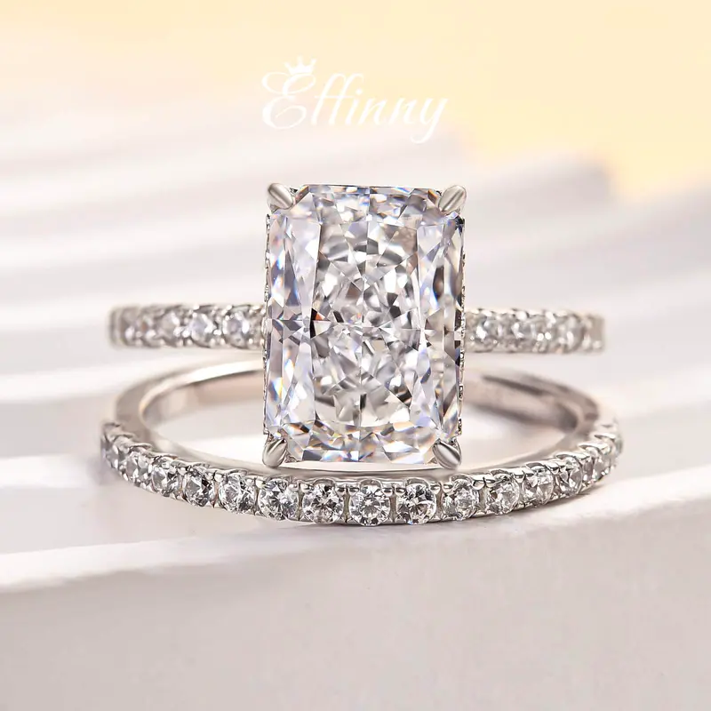 Effinny Classic 3.5 Carats Radiant Cut Tarnish-Resistant 14K Gold Plated Wedding Ring Set,2 Piece Sets Trendy Everyday Jewelry