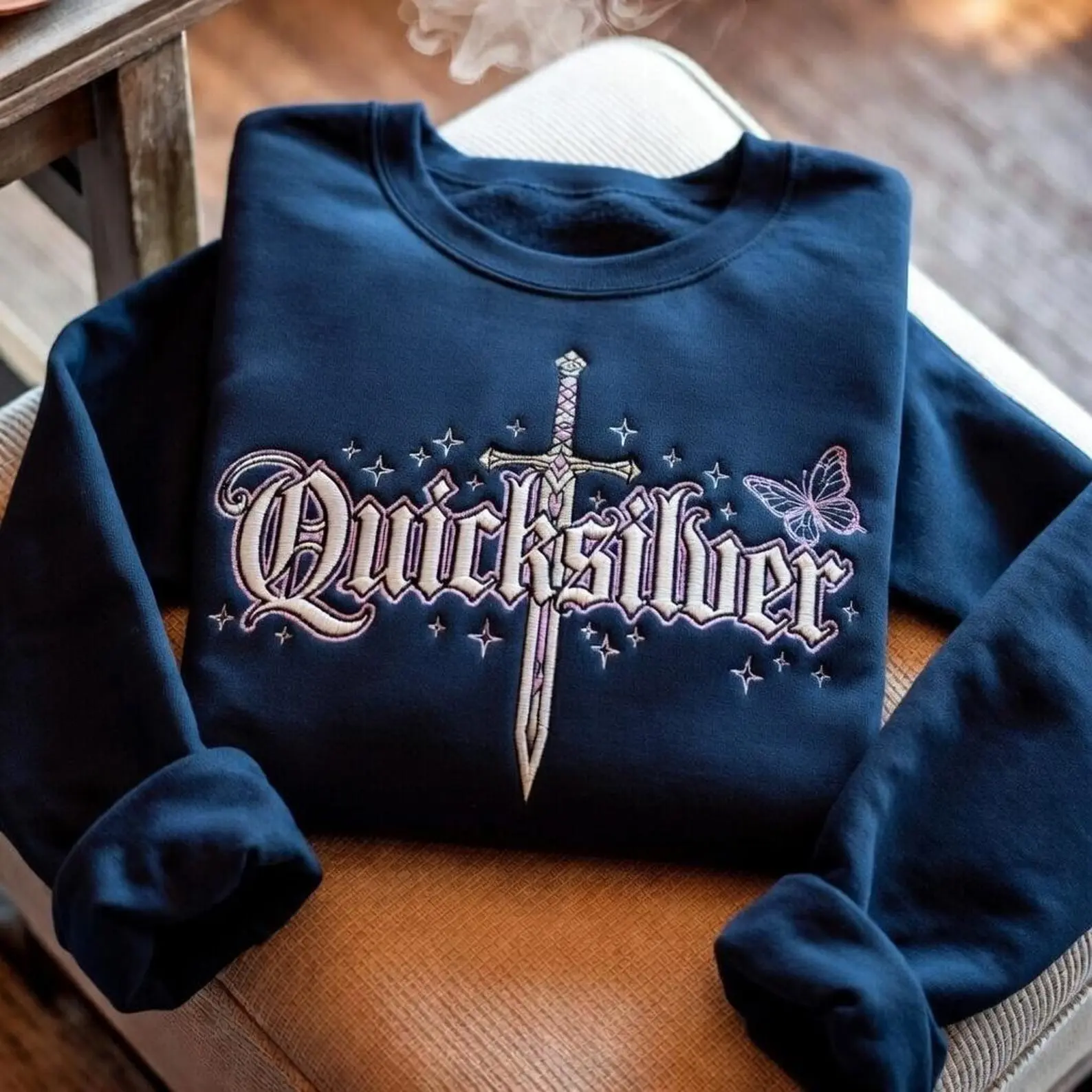 EMBROIDERED Quicksilver Sweatshirt, Kingfisher Shirt, Fantasy Reader Tshirt, Romantasy Book Shirt, Bookish Gift for Readers, Fantasy Sword