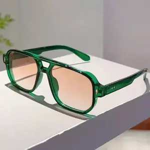 1Pc Retro Women's Square Double Bridge Glasses, Transparent Green PC Frame, Lightweight Protective Lens, Unisex Casual Eyewear, Comfortable & Durable, For Beach, Vacation, Travel, Cruise, Daily Wear, Fashion Accessory