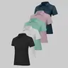 Veldtholos Women's 5-Pack Fitted Basic Polo Shirts, Short Sleeve, 3-Button Collared Neck, Moisture Wicking, Machine Washable Lady Tops for Everyday Work & Casual Wear