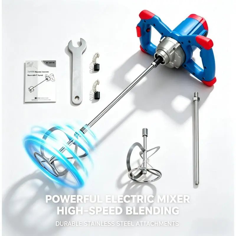 Powerful Durable Electric Concrete & Cement Mix Stirrers, High-Power Motor, 6-Speed Adjustable Uniform Mixing, Ergonomic Grip, Dual-Handle Portable Shock-Absorbing Design, Convenient Assembly, Multi-Task Attachments for Concrete & Feed Tasks
