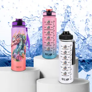 Dragon Print Water Bottle, Motivational Water Bottle, 32oz Gradient Sports Bottle, BPA-Free Leak-Proof PC Material, Ideal for Fitness & Outdoor Activities