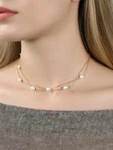 Women's S925 Silver Baroque Freshwater Genuine Pearl Necklace, Multilayer Clavicle Chain, Luxury High-End Sweater Chain, Dainty Pearl Necklace
