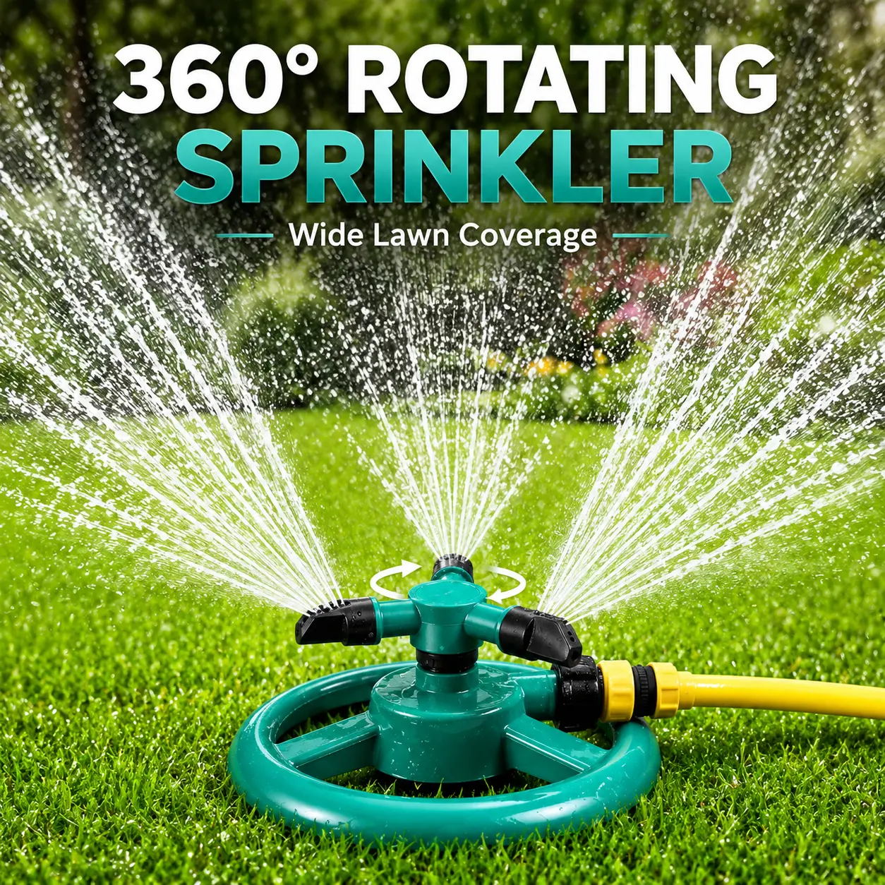 360° Automatic Rotating Lawn Sprinkler, Adjustable 3-Arm Garden Water Sprinkler System for Yard, Lawn, Grass & Outdoor Irrigation