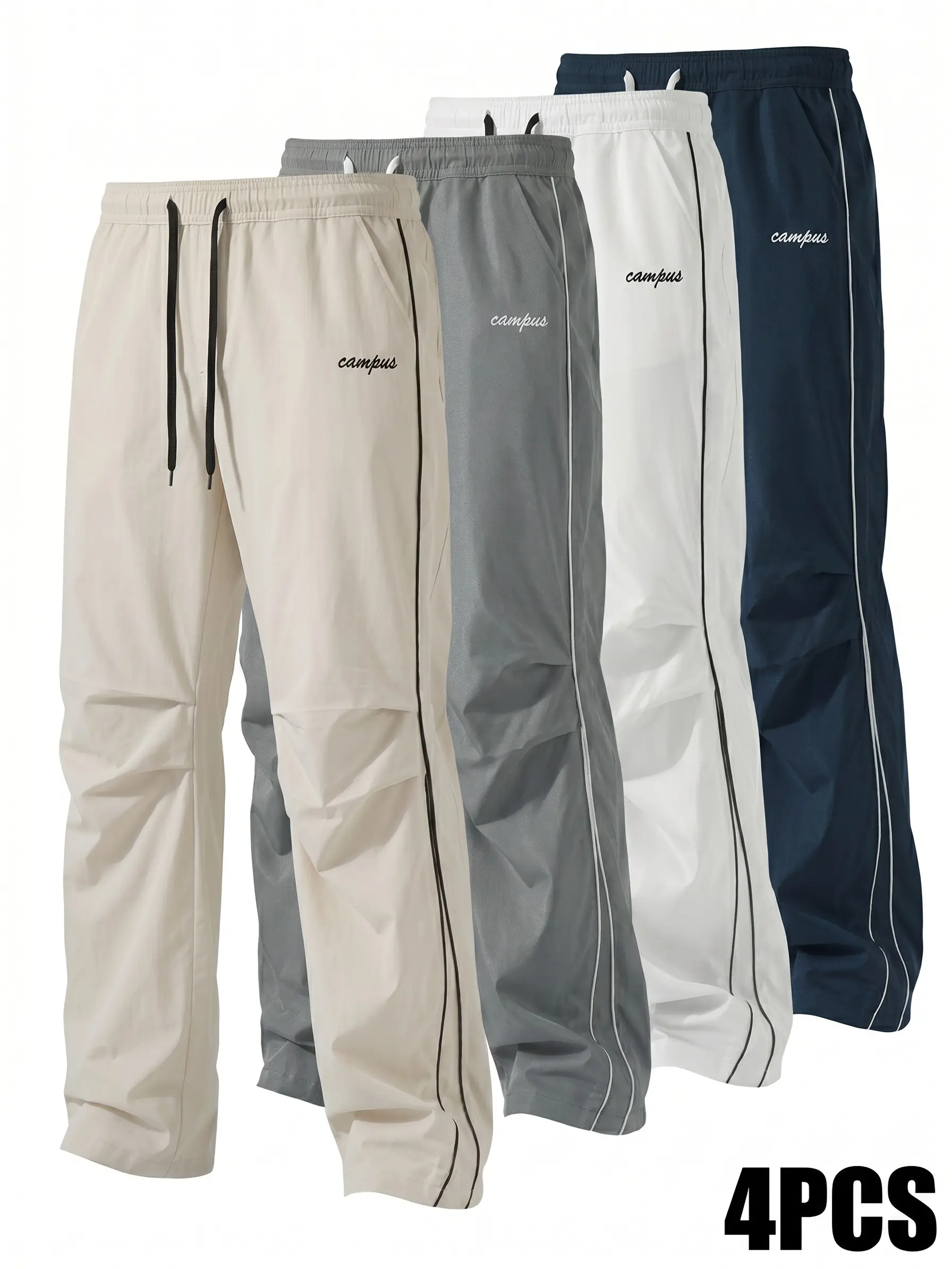 4-Pack Men's Summer Lightweight Straight-Leg Pants, Drawstring Elastic Waist, Breathable Woven Fabric, Durable, Versatile for Sports & Daily Casual Wear, Summer Must-Have Trousers