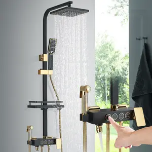 Senlesen Shower Fixtures High Pressure Rain Shower System Wall Mount 4 Function 8 Inch Showerhead and Handheld Spray Combo, Single Handle, Matte Black Gold