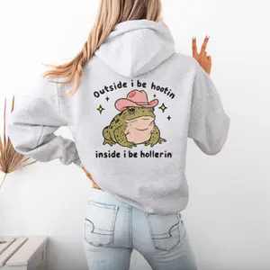 Funny Cowboy Frog Shirt Hoodie Outside I Be Hootin Inside Hollerin Unisex Tee Frog Hoodie