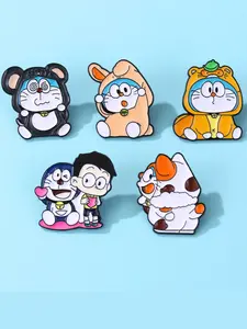 Cute Doraemon Cartoon Badges, Creative Brooches for Daily Quiet Time, Commuter Backpack Accessories, All Seasons Style, Charm, Unique
