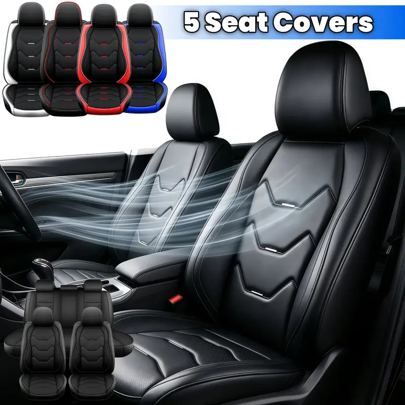 5-Seats Universal Car Seat Cover, Front Rear Full Set 3D Luxury PU Leather Cushion Protector Pad Mat Full Surround Breathable 5 Sits Fits for Most Car - For Mother Father Lover Friend Christmas Valentine Gift, Car Seat Protectors, Auto Seat Covers