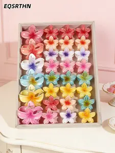 Plumeria Flower Hair Claw Clips for Women 30Pcs Set, Colorful Hawaiian Hibiscus Floral Hair Jaw Clips Non-Slip Hair Accessories for Thin Thick Hair, Aesthetic Summer Beach Hair Styling Clips Gift for Girls, Synthetic Claw Clip